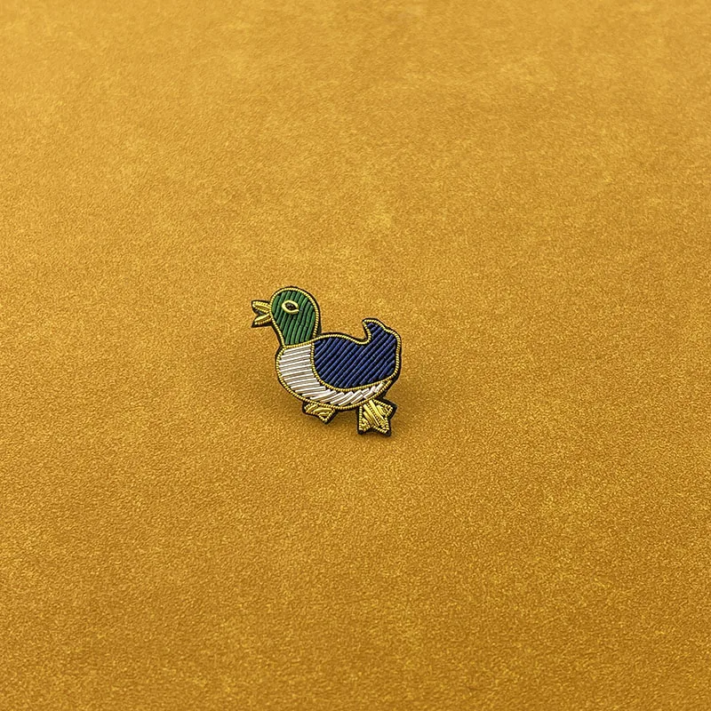 India Metallic Wire Thread Silk Cannetille Hand Stitch Duckie Patch Badge Brooch Pin Garment Bag Hat Applique Jewelry Boho Gypsy