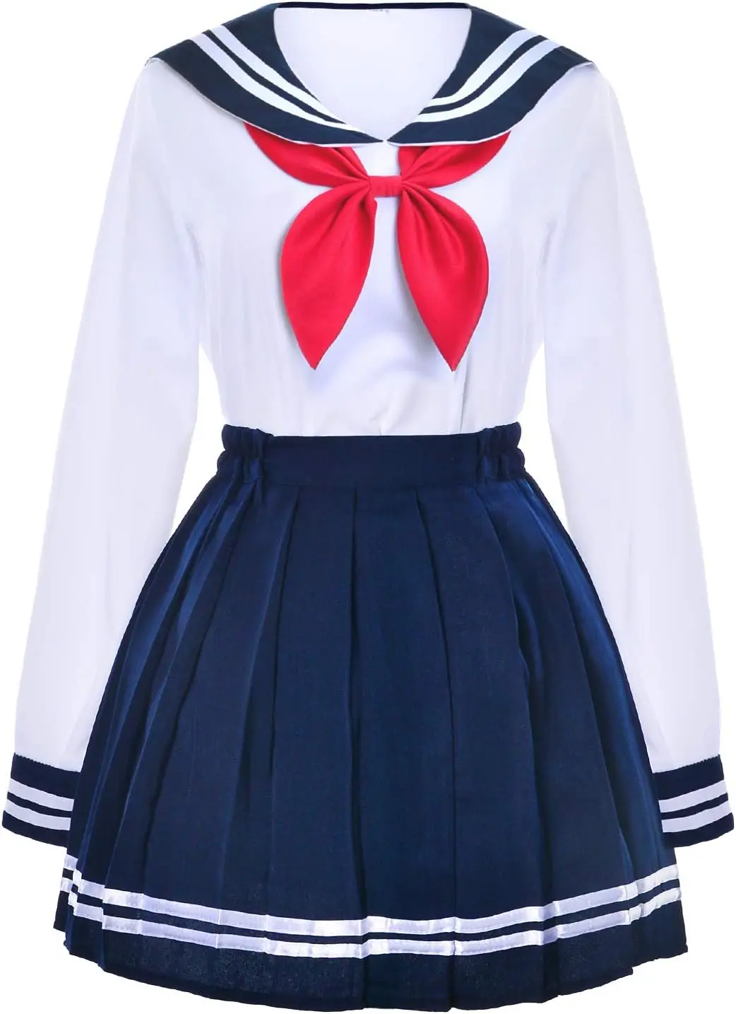 Elibelle Japanese School Girls Uniform Sailor Navy Blue Pleated Skirt Anime Cosplay Costumes with Socks set