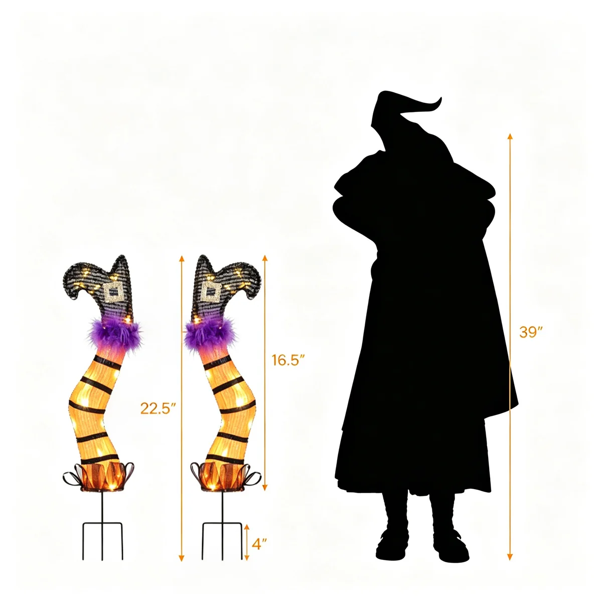 2 Pack Lighted Halloween Witch Legs Yard Decor, Battery Operated 6H Timer Metal Frame Witch Legs with Ground Stakes for Garden Halloween Party Decor