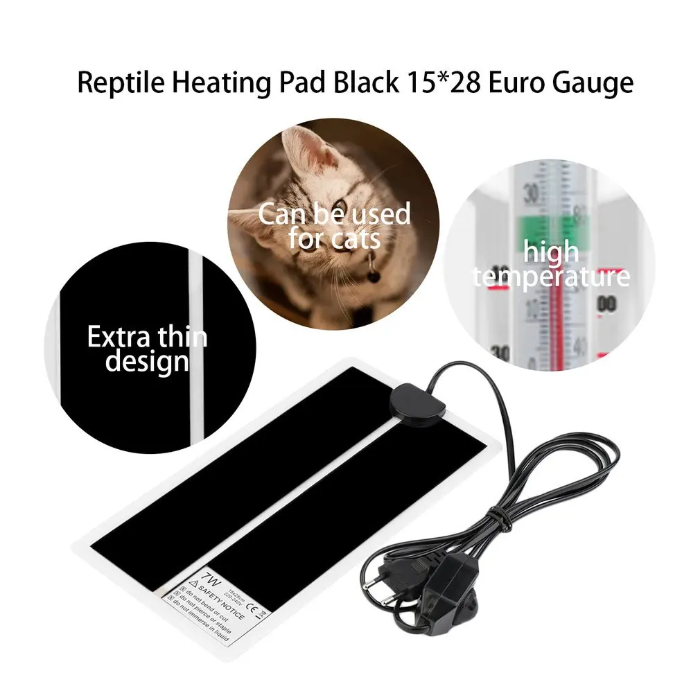 

7W EU 220V Adjustable Temperature Reptile Heating Heater Mat Portable Size Super Thin Pet Heating Pad For Dog Cat