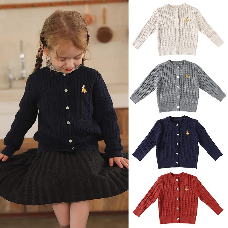 

2025 Girls Knitted Open Cardigan Spring Autumn Pure Cotton Twist Sweater Stylish Baby Boys Girls All-Match Outerwear