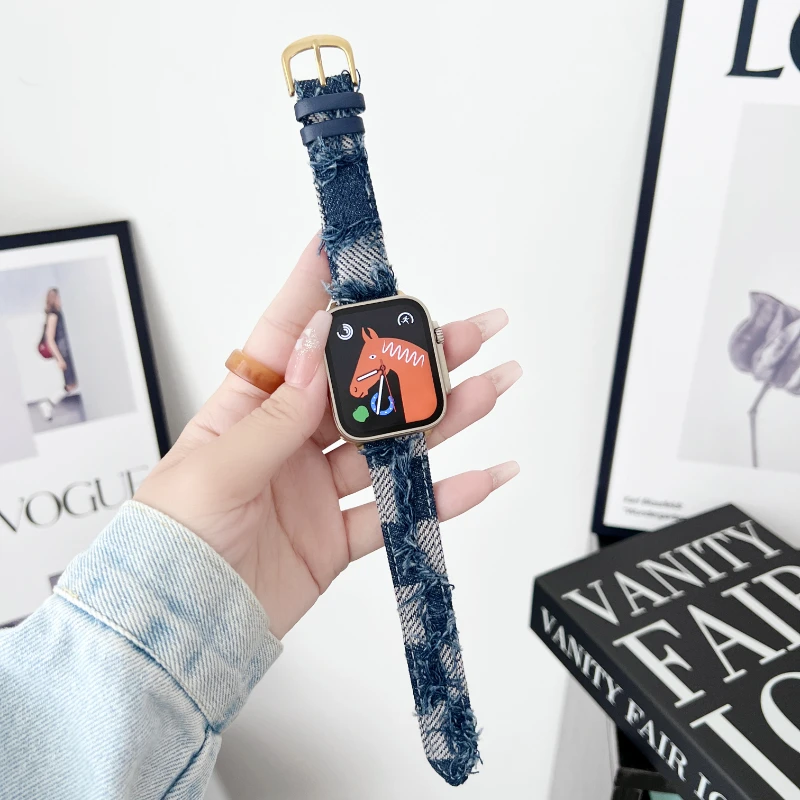 Denim Woolen Silk for Apple Watch Band 45mm 41mm Fabric Watch strap for IWatch 9 8 7 Girl Bracelet 40mm Ultra 2 49mm Accessories