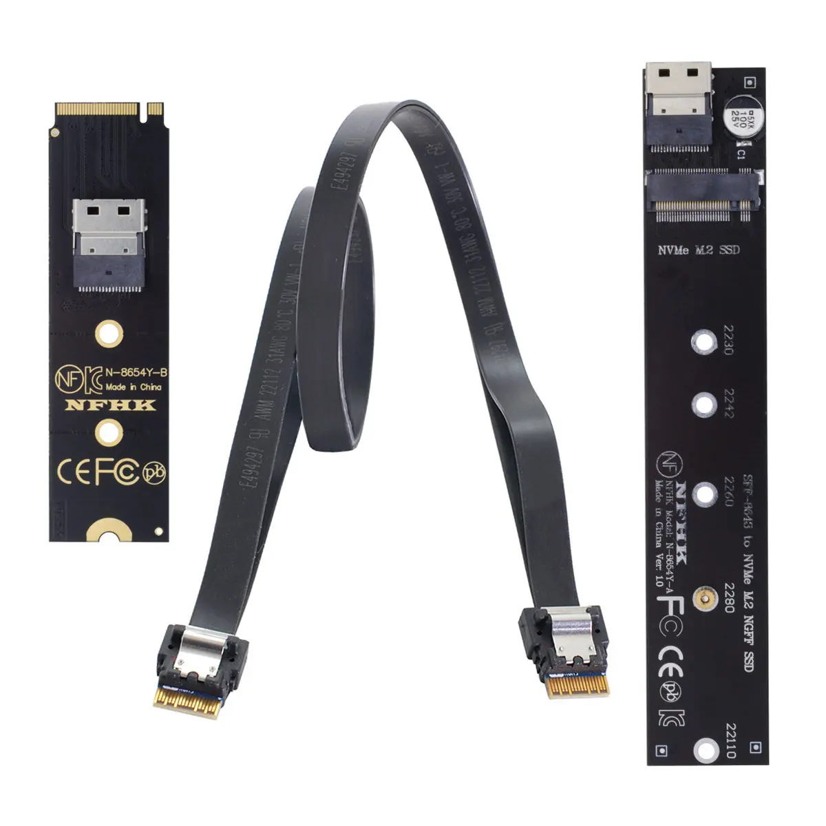 NVME NGFF M-Key Male to Female Extension Cable 40cm with SFF-8654 Connector for Mainboard SSD 2280/22110