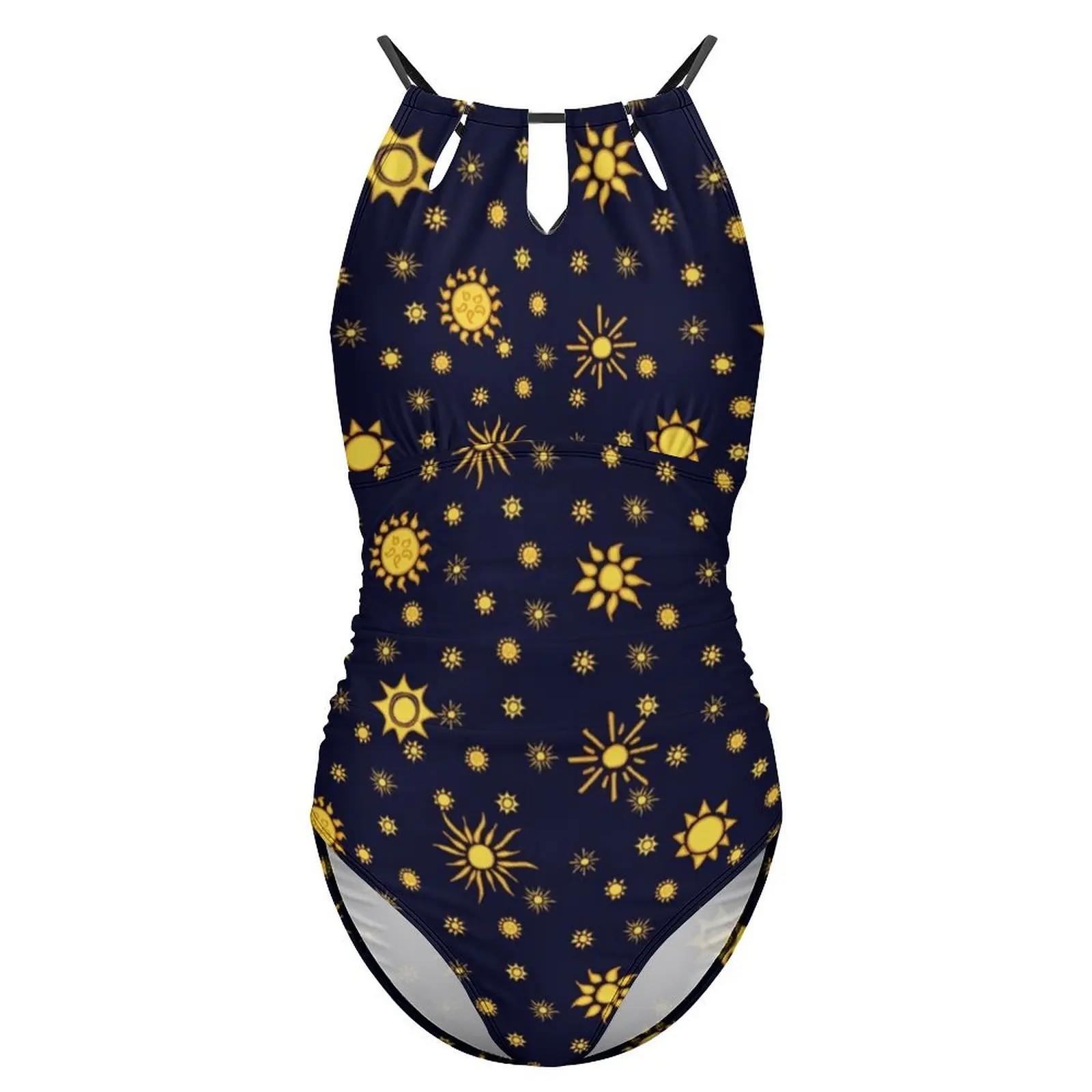 Gold Sun Print Swimsuit Sexy Sunshine Women Swimwear One Piece Vintage Bodysuit Holiday Swim Push Up Cut Out Monokini image 3