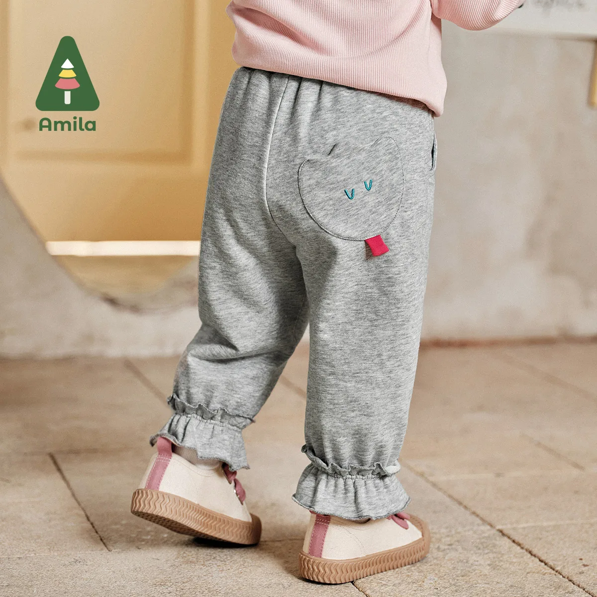 Amila Baby Pants 2024 Spring New Cute Sweet Solid Color Breathable Elastic Girls’ Flowerbud-Shaped Leggings