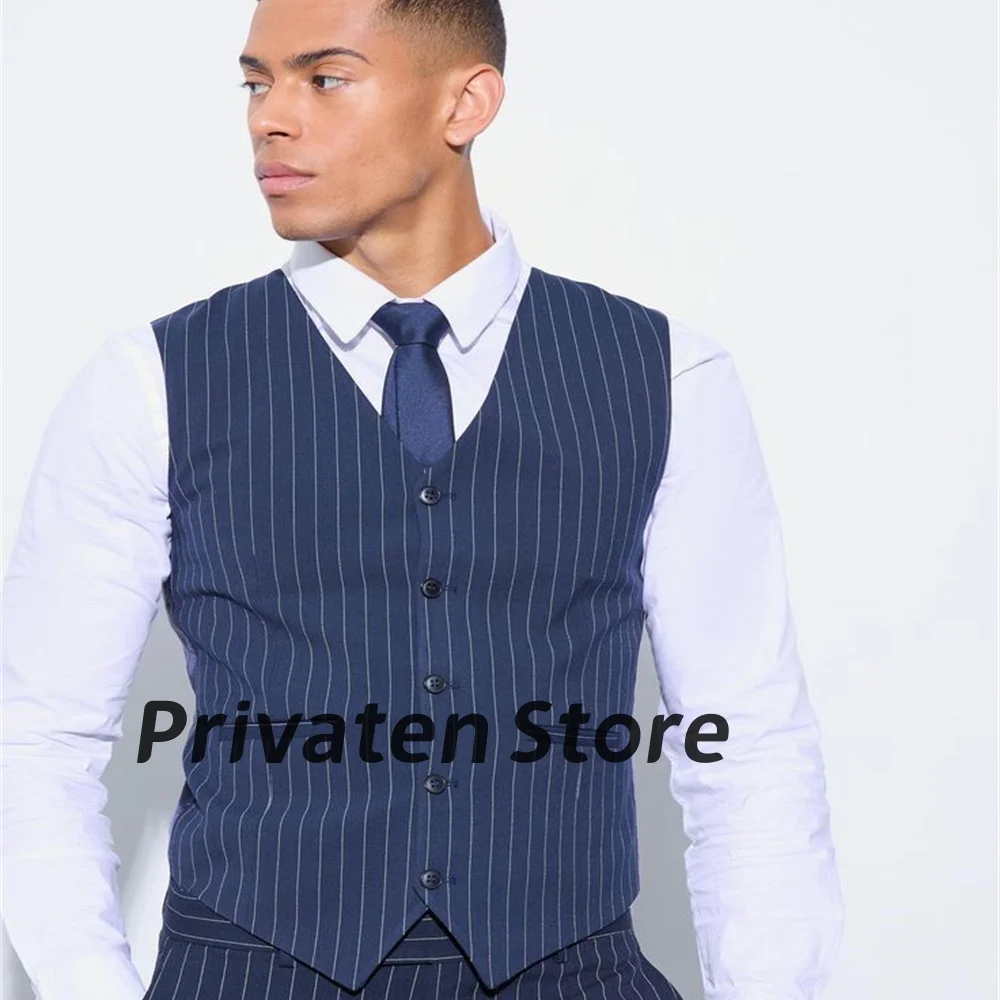 

Men Suit Slim Fit 2 Pieces For Wedding 2024 V-Neck Single-Breasted Classic Stripe (Pants+Vest）trajes de hombre elegante