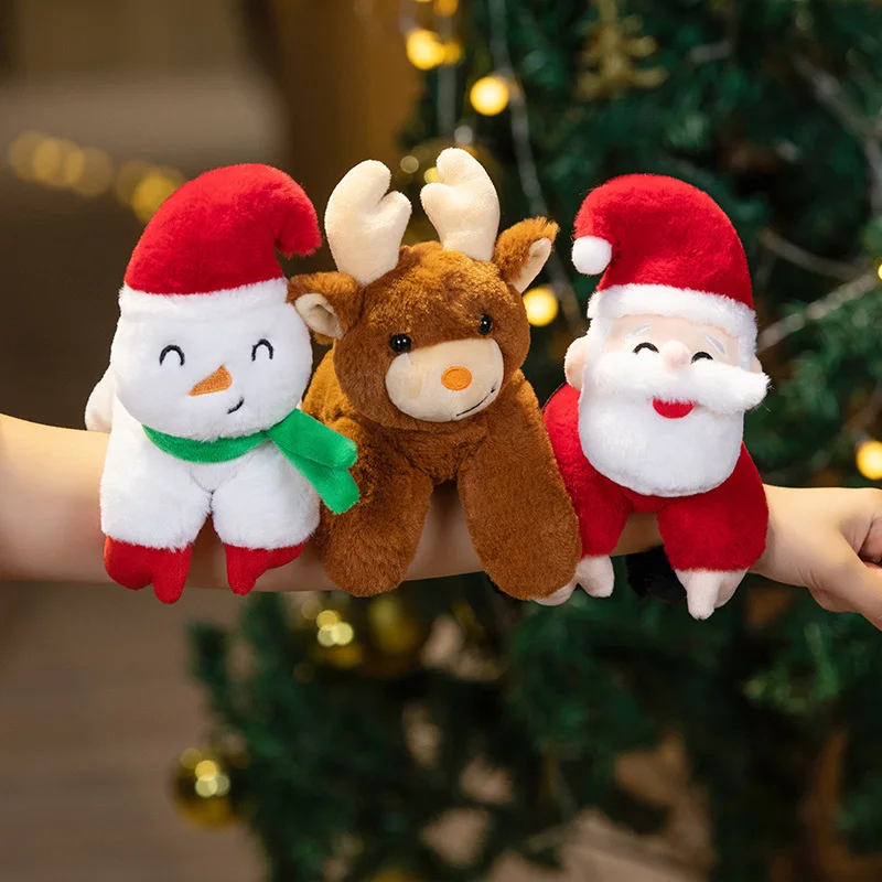 

Creative Funny Xmas Cartoon Santa Claus Snowman Elk Dolls Soft Snapping Circle On Hand Children Kids Festival Birthday Presents