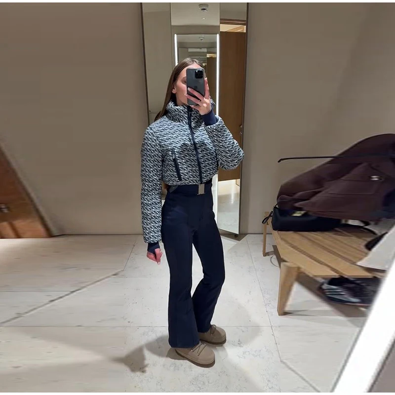 Einteiliger Skianzug mit Kapuze, Pelzkragen, Reißverschluss und Gürtel, neue Damen-Winterkleidung