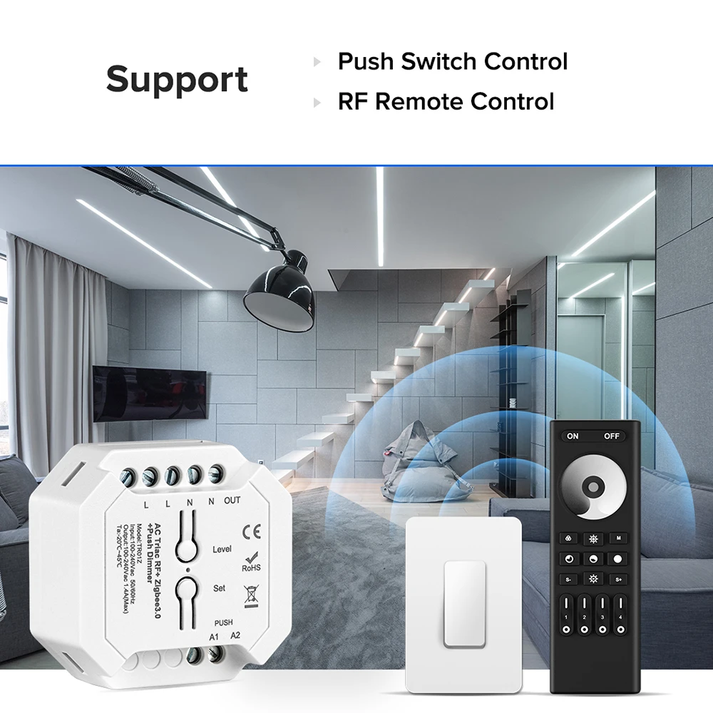 Triac AC Dimmer Zigbee3.0 inteligentne żarówki LED domowa Dimmer Hub APP/WIFI/głos/zdalne sterowanie Push ściemniacz LED przełącznik sterowanie