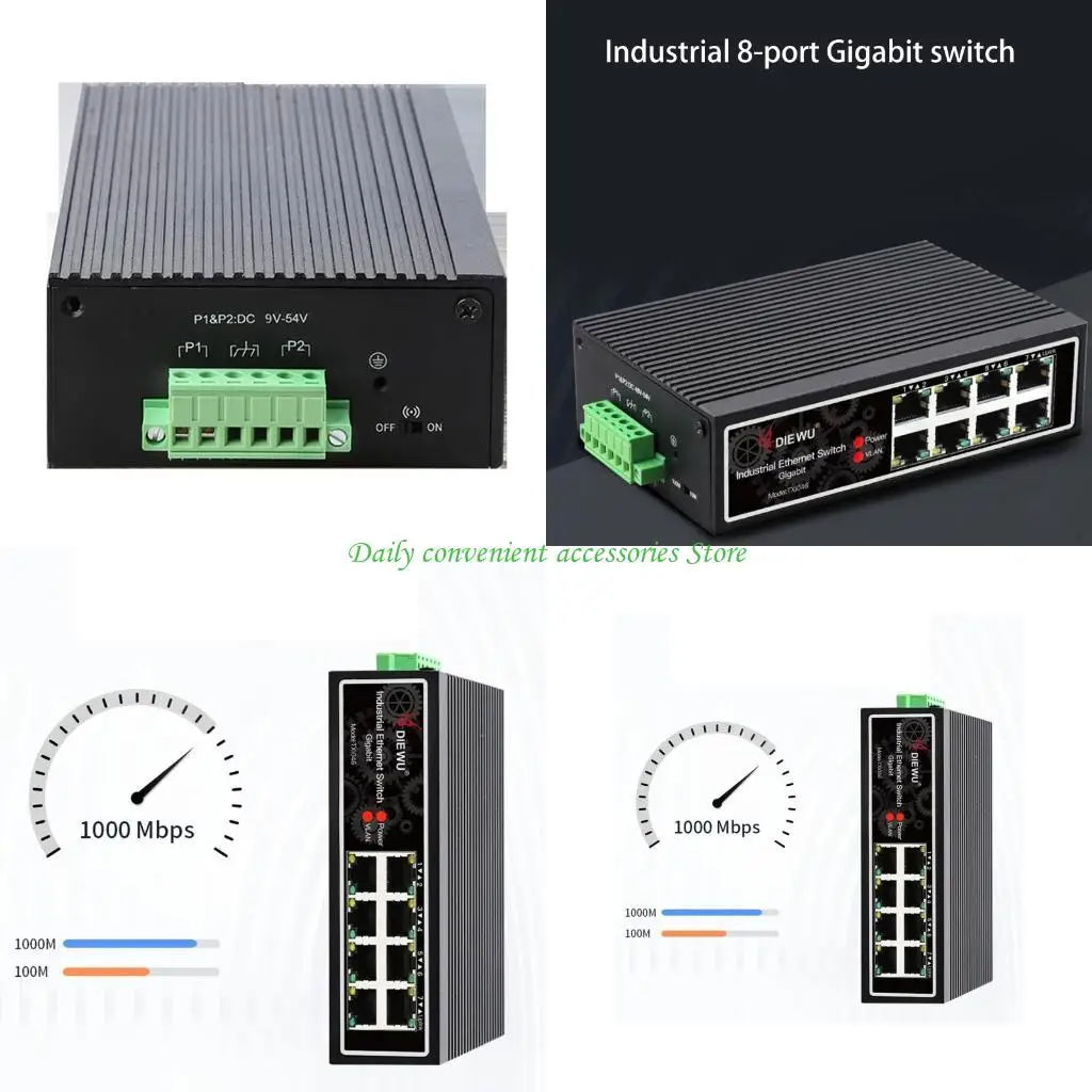 

97QB 8-портовый промышленный сетевой коммутатор локальной сети, сигнализация, тип DIN-рейки, 1000M Ethernet