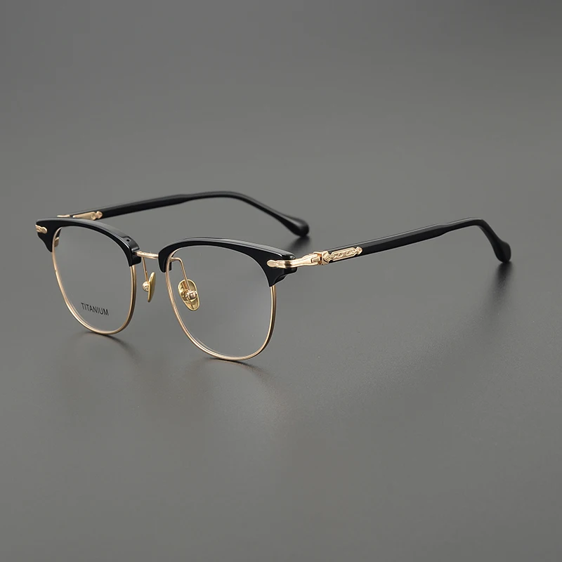 

Retro square frame glasses business men and women fashion niche literary eyebrow line half frame prescription myopia glasses