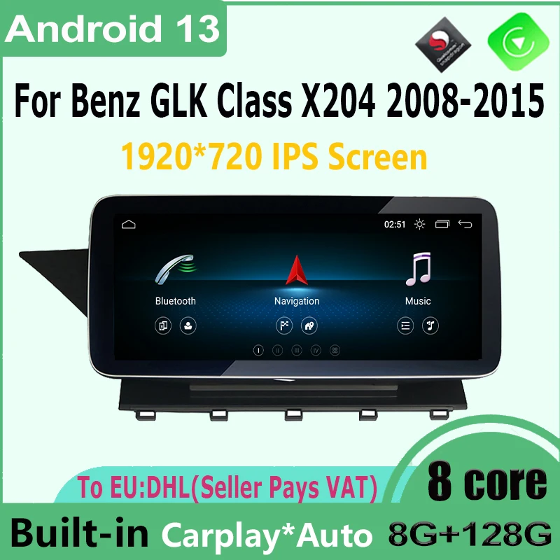 12.5inch Android 13 Car Multimedia Player For Mercedes Benz GLK X204 GLK350 GLK300 2008-2015 Qualcomm GPS Radio Carplay Auto DSP