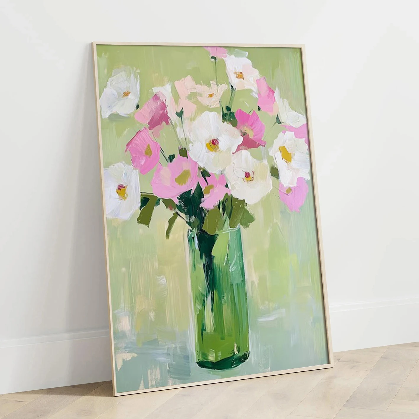Colorful Impasto Floral Canvas Prints Tulip Poppy Hydrangea Vase Still Life Wall Art Modern Farmhouse Kitchen Home Decor Poster