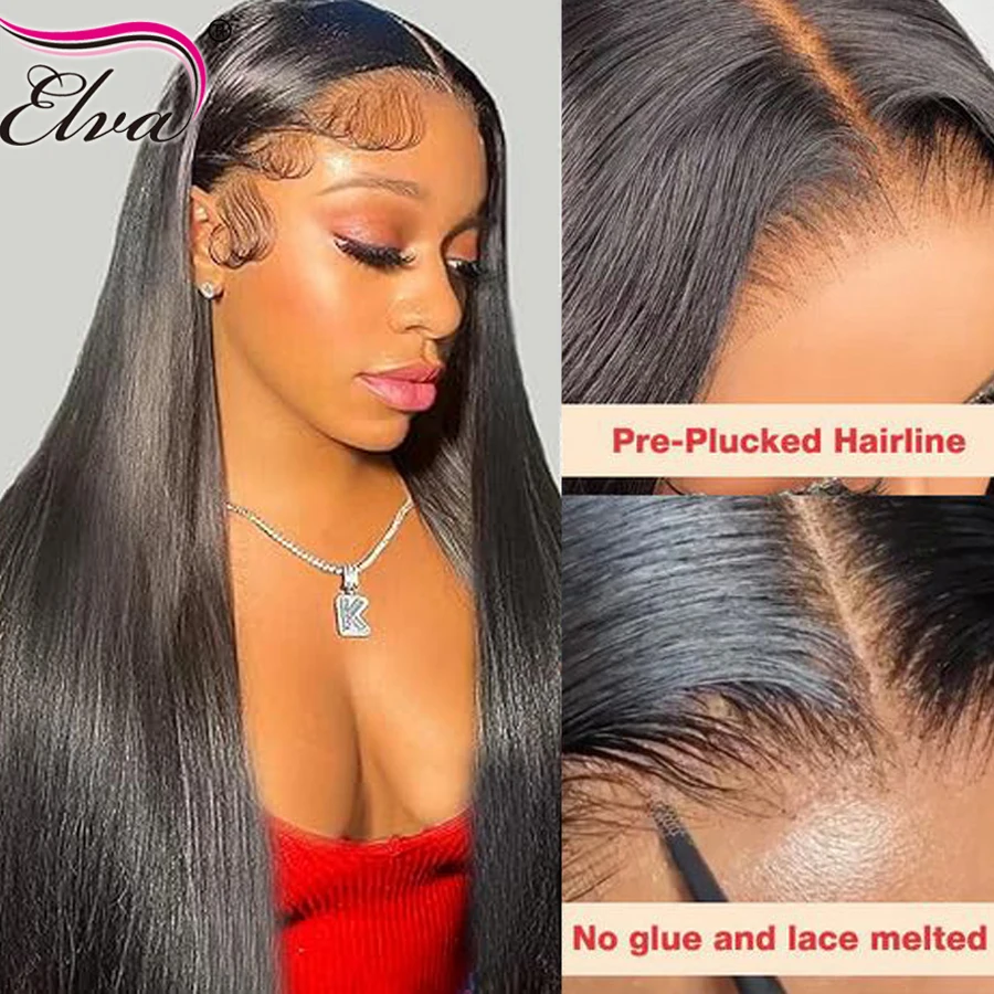 

HD Transparent Lace Front Human Hair Wig 13X4 13X6 Straight Frontal Wig Pre Plucked 5X5 6X6 7X7 HD Lace Closure Wig Elva Hair