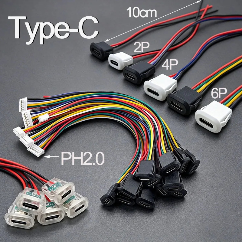 1 Stück USB-C-Buchse Weiblicher Anschluss 2/4/6P Typ-C Mit Schnalle Hochstrom-Schnellladung Schreibtischlampe Elektrofahrzeug Auto USB-Steckverbinder