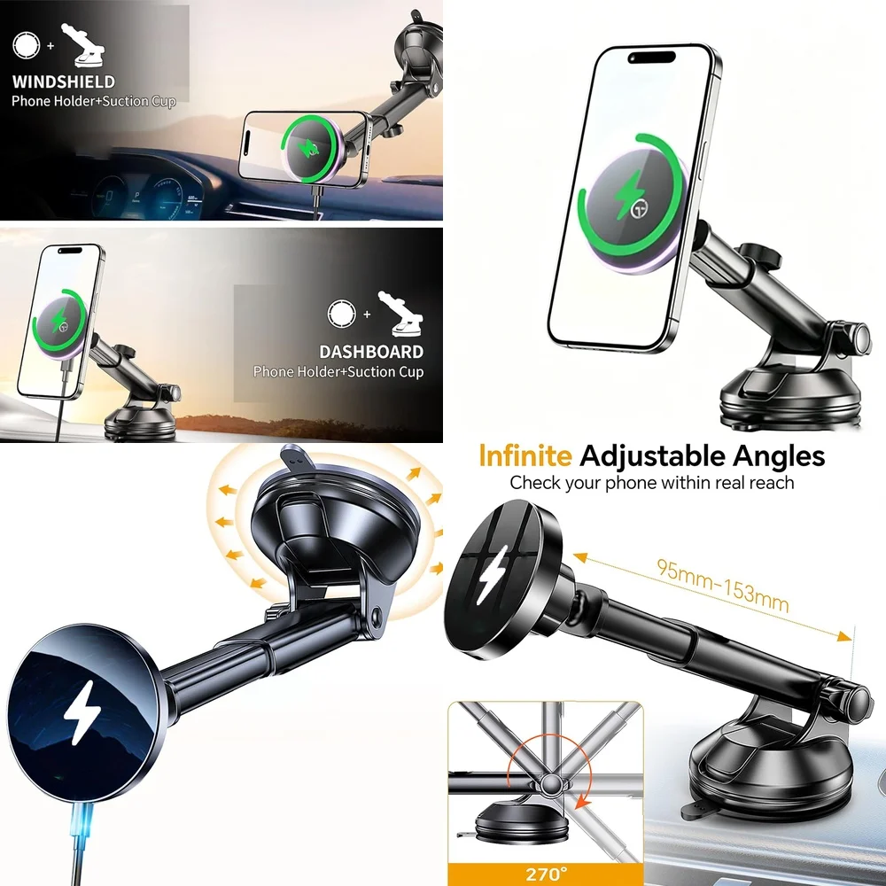 Trending Electronic Accessories Magnetic Wireless Car Charger Windshield Car Phone Holder Consumer Products Chargers Adapters