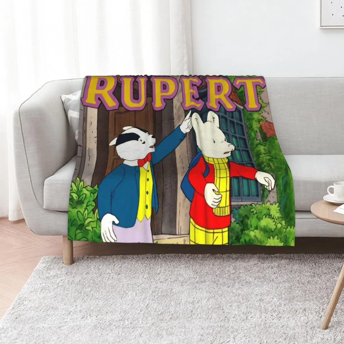 

Rupert - 1990s Retro Children's TV Throw Blanket Faux Fur Soft Warm Blanket for Bed