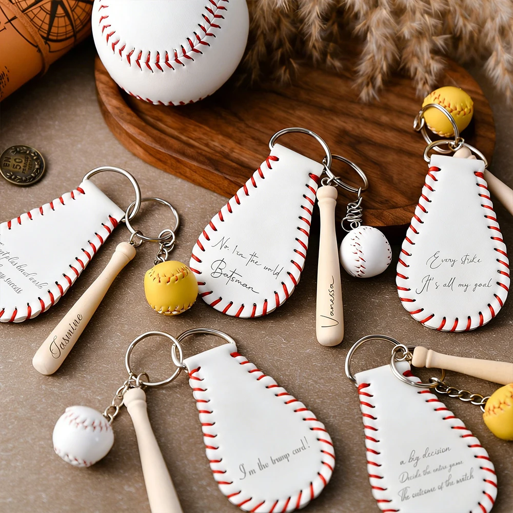 Personalized Leather Baseball Keychain, Custom Gifts For Baseball Fans, Sports Fans Gift