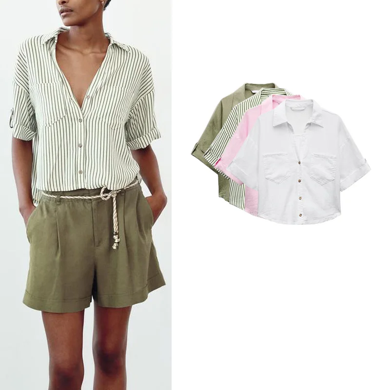 

Новые летние женские модные повседневные белые смешанные полиэфирные волокна ort Sve irt с отложным воротником обычной длины 8240484