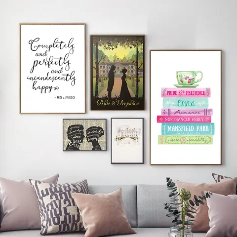 JANE AUSTEN Pride and Prejudice Quote Prints Romantic Anniversary Gift Mr & Mrs Wedding Sign Canvas Painting Home Wall Art Decor