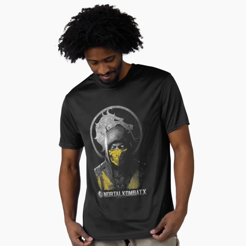 Vintage 90's Mortal Kombat X Scorpion Bust Gift tee for gamer 100% cotton printed Short Sleeve Graphic T-Shirt All size tops