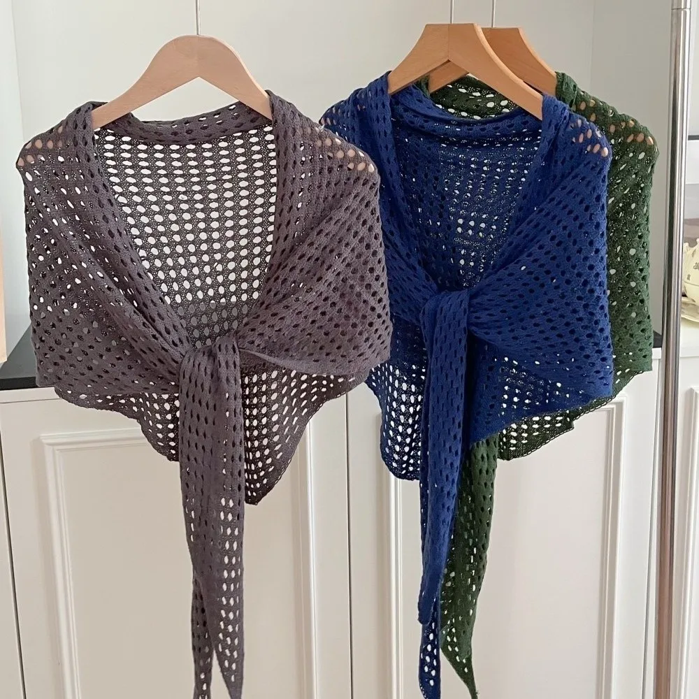 

Stylish Hollow Out Triangle Scarf Shawl Breathable Sun Protection Knitted Scarf Lightweight Solid Color Women Shawl Wrap