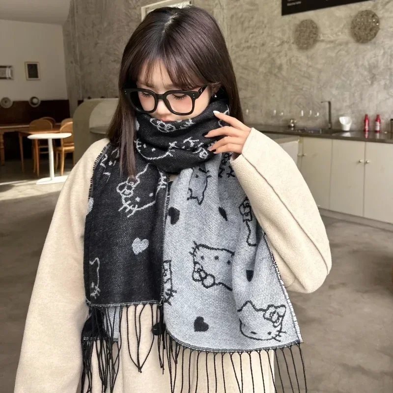 Sanrio Hello Kitty Scarf Kawaii Japanese Style Scarf Lolita Uniform Decoration Winter Keep Warm Anime Cartoon Scarf Girls Gifts