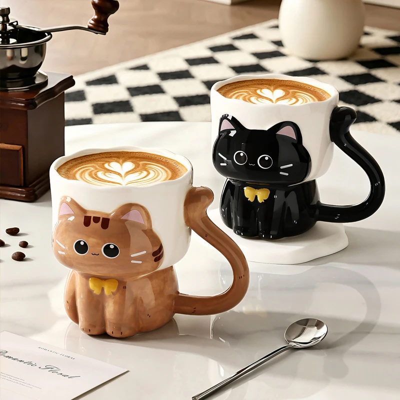 Cartoon Cat Mug Ceramic Relief Cat Mug Lovers Office Home Mug Cute Home Drinking Utensils Living Room Coffee Table Decoration view 2