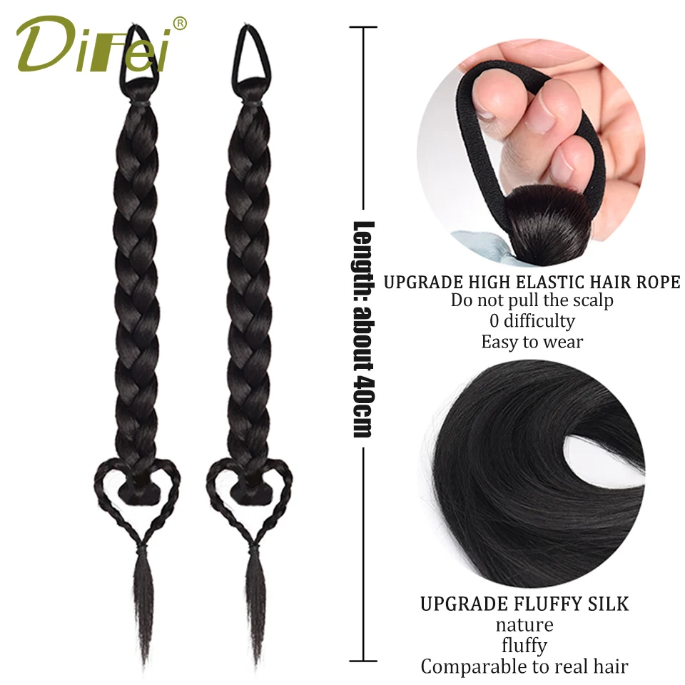 DIFEI-peluca sintética trenzada con cola de caballo para niños, cabello trenzado de amor para niñas, trenza de boxeo juguetona, doble cola de caballo, 2 piezas