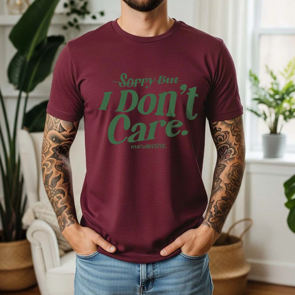 New Summer Men's 100% Cotton T-Shirt Sorry But I Don't Care Minimalist Typography Casual Breathable Short Sleeve