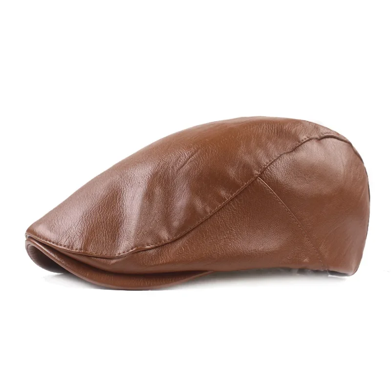 Unisex Vintage Kunstleder Flachmütze Retro Britischer Ivy-Hut Weiche Kurzbrim-Baskenmütze für Männer und Frauen Herbst Winter Casual Street Hat – Detail 10