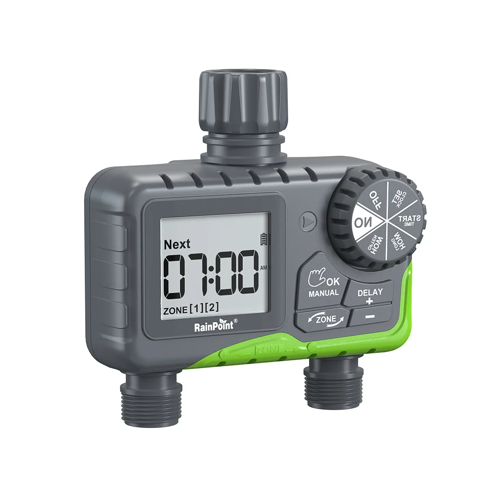 

Dual-Zone Irrigation Timer Smart Watering System Battery Powered Rain Delay 24-72H Manual Control Garden Lawn Sprinkle