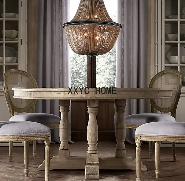 

Американская мебель RH, французский кантри, ретро, круглый обеденный стол из цельного дерева, простой американский стол для виллы, британская классическая резьба