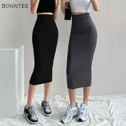 Midi kalem etekler kadın ince elastik Hotsweet avrupa tarzı moda yaz yüksek bel tüm maç streetwear genç seksi bayan