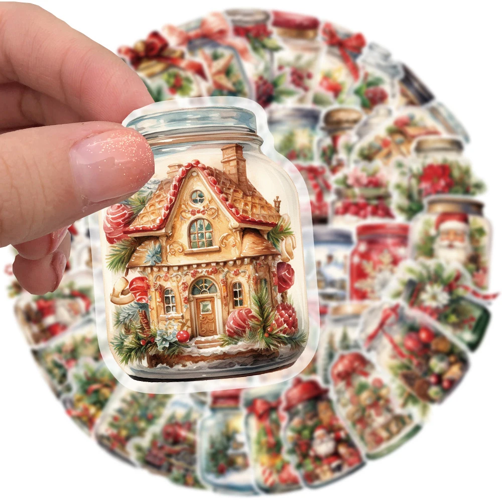 10/30/50pcs Vintage Christmas Bottle Cartoon Stickers Aesthetic Santa Claus Christmas Tree Decoration Decals Toys Gifts
