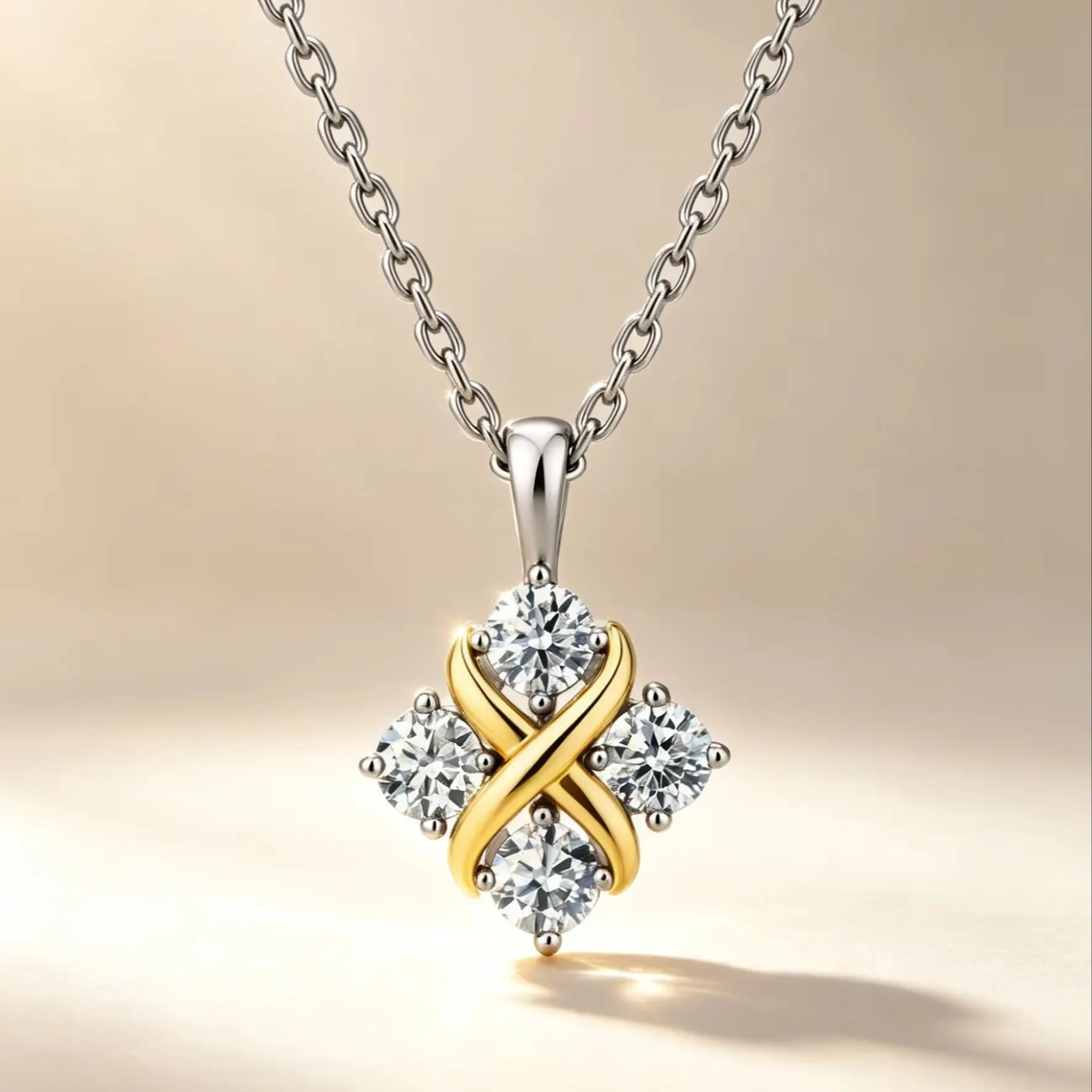 

S925 Sterling Silver Plated With Two-tone 18K Gold Round Moissanite Necklace 0.4ct For Women Free Shipping