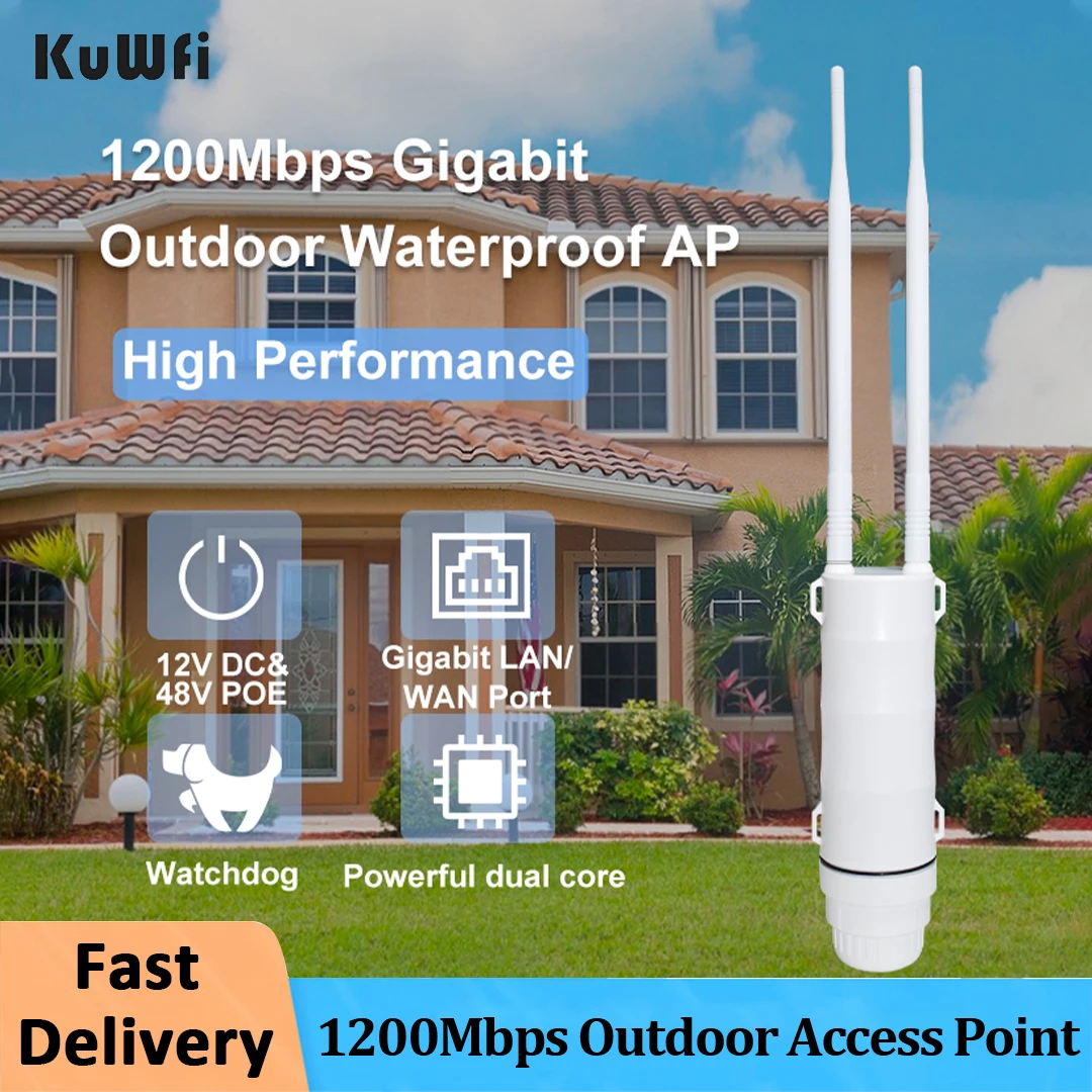 

KuWFi High Power 11AC 1200Mbps External Access Point 2G&5G Outdoor Wifi Router/AP Repeater Long Range Extender for Wifi Coverage