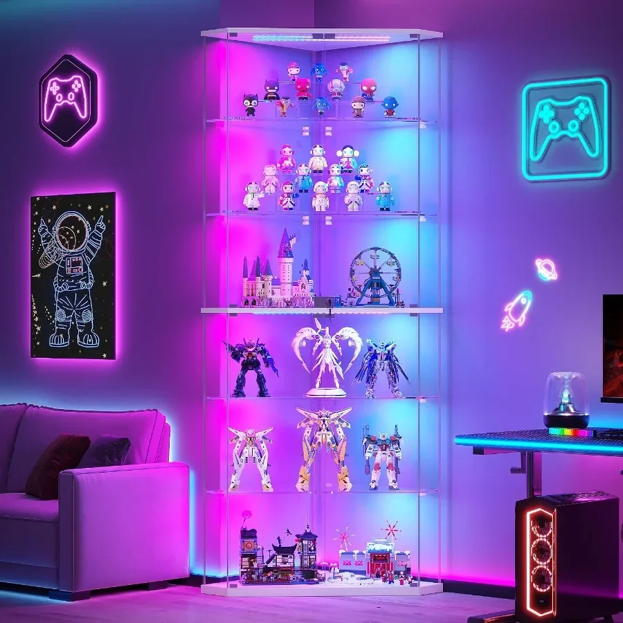 6-Tier Corner RGB LED Glass Display Cabinet with Human Sensor