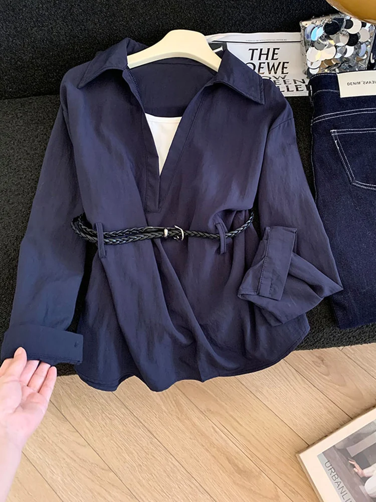 

Рекомендовано Эмили Клуд: Женская блузка с V-образным вырезом и длинным рукавом, весна-осень, с поясом на талии, скрывающая живот, во французском стиле.