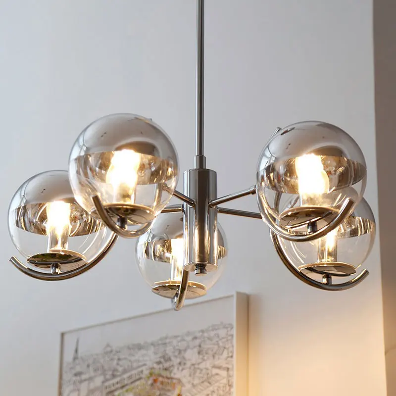 LED Chrome Glass Chandelier Dining Room Kitchen Living Room Bedroom Bauhaus Style Hanging Light Indoor Lighting E27