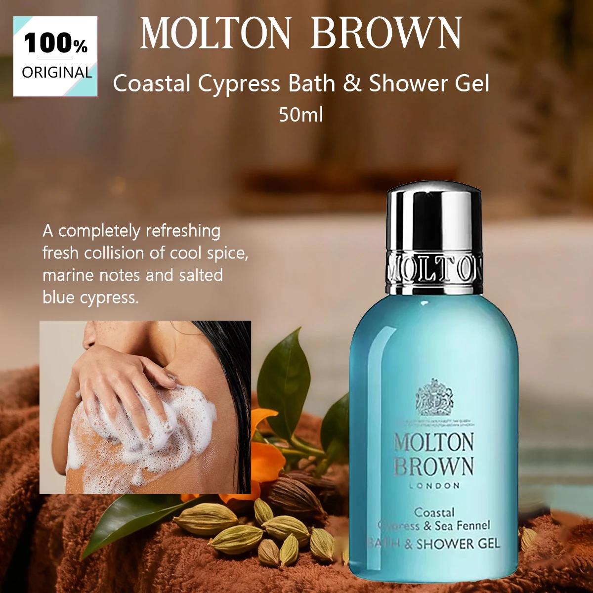 

Molton Brown Coastal Cypress&Sea Fennel Bath&Shower Gel 50ml,Coastal Fresh Scent​,Lightweight Gel Texture,Non-Drying&Hydrating,