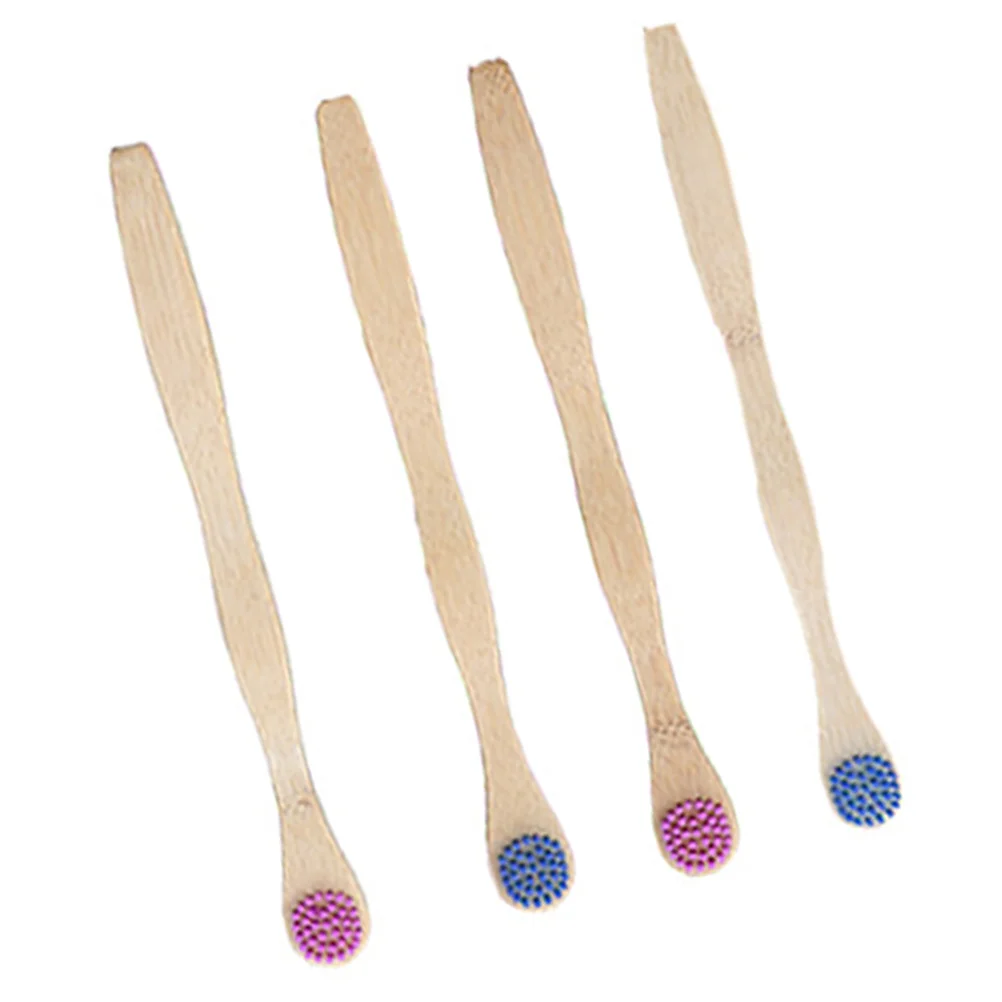 4 Pcs Natural Toothbrush Bamboo Toothbrushes Coated Tongue Deep Cleaning Wooden Child