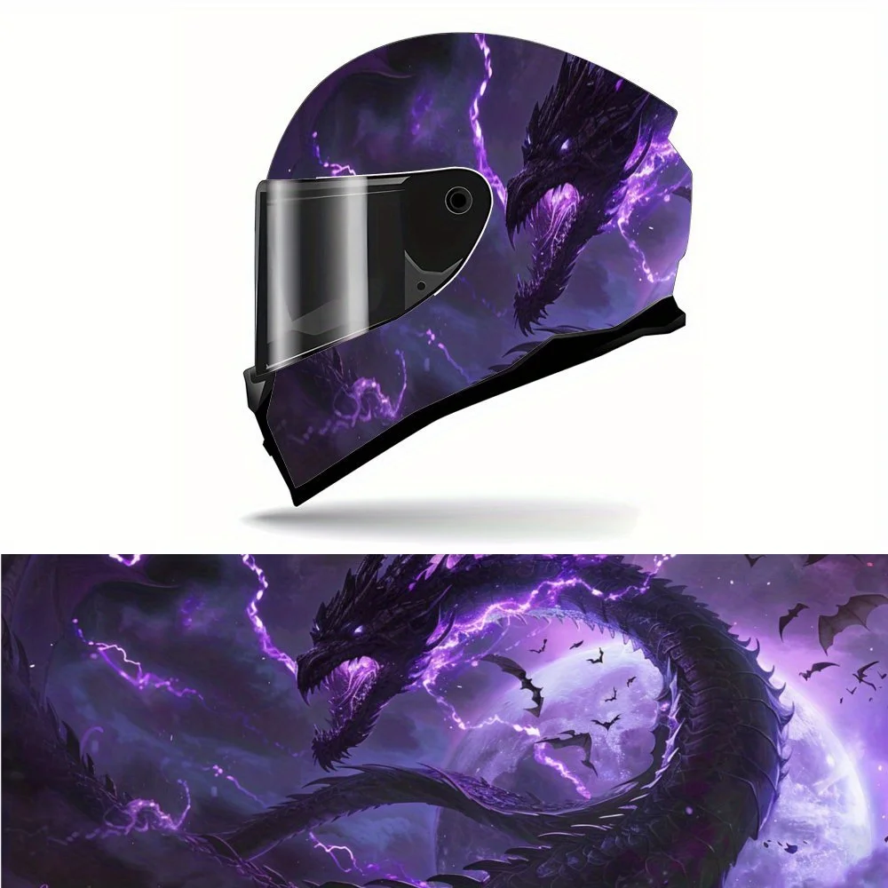 

Purple Lightning Dragon Full Face Helmet Painting Sticker - Waterproof, Scratch Resistant Self Adhesive PVC Patch for Motorcycle