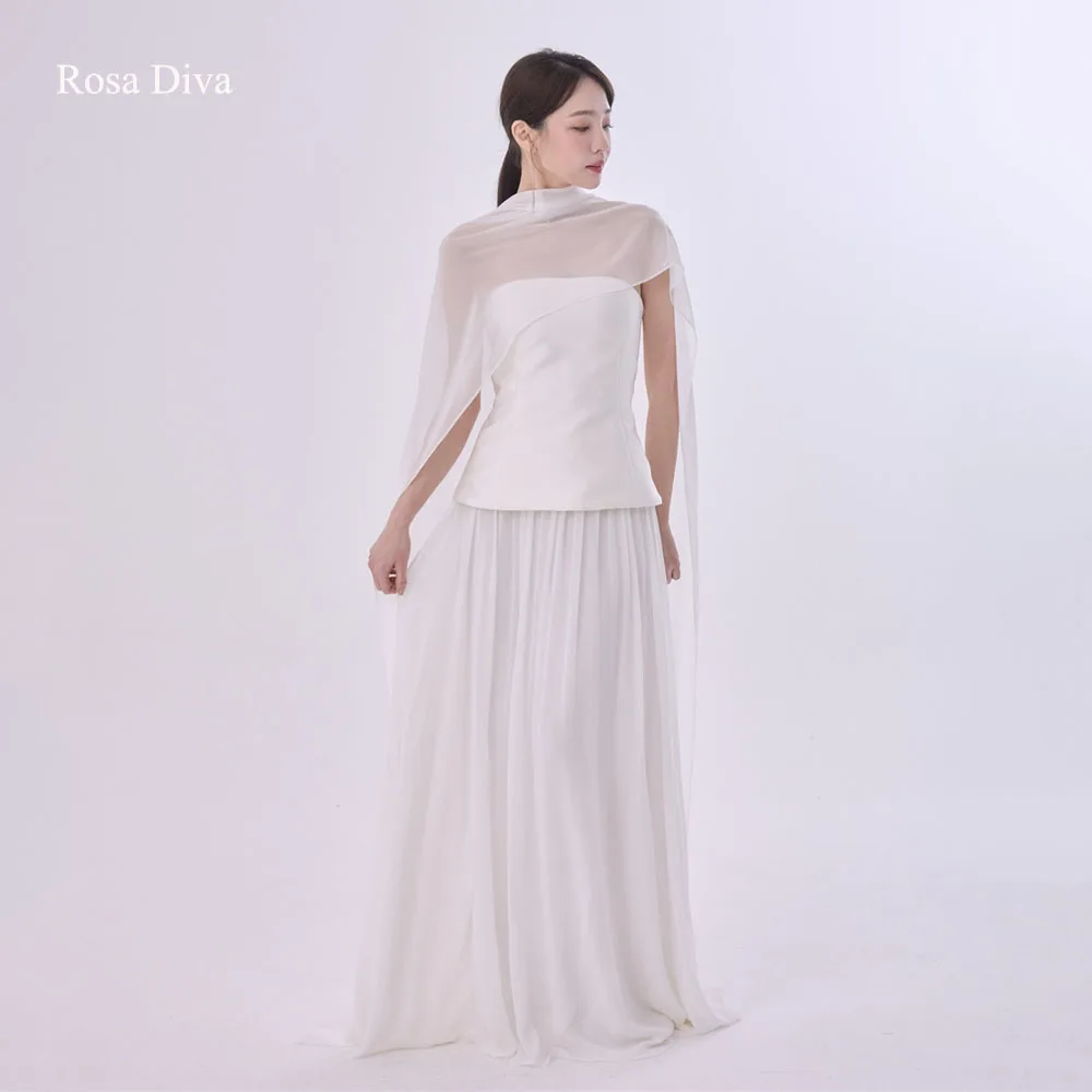 Rosa Diva Korea Photo Shoot Simple Satin Strapless Chiffon shawl Wedding Dresses A-line Floor Length Bridal Gown Corset Customiz