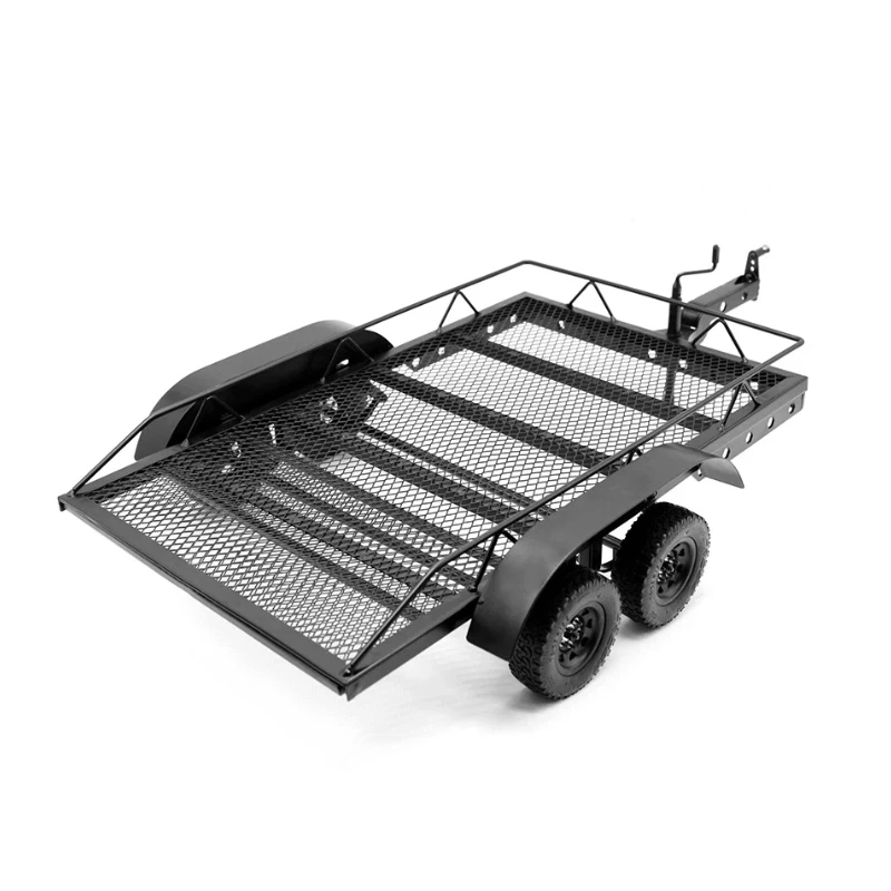 1:10 Aluminum RC Trailer for SCX6 SCX10 D90 Capra Heavy Duty Tow Truck Off-Road Crawler Car Accessory Upgrade Parts