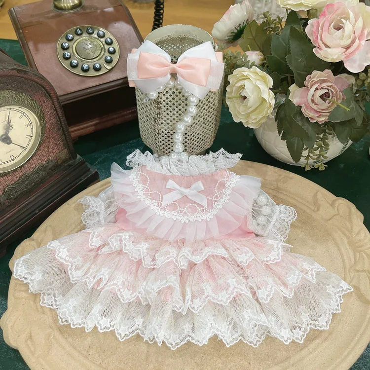 10cm cotton doll clothes lace layered floral dress， pink 20cm 40cm doll dress free shipping