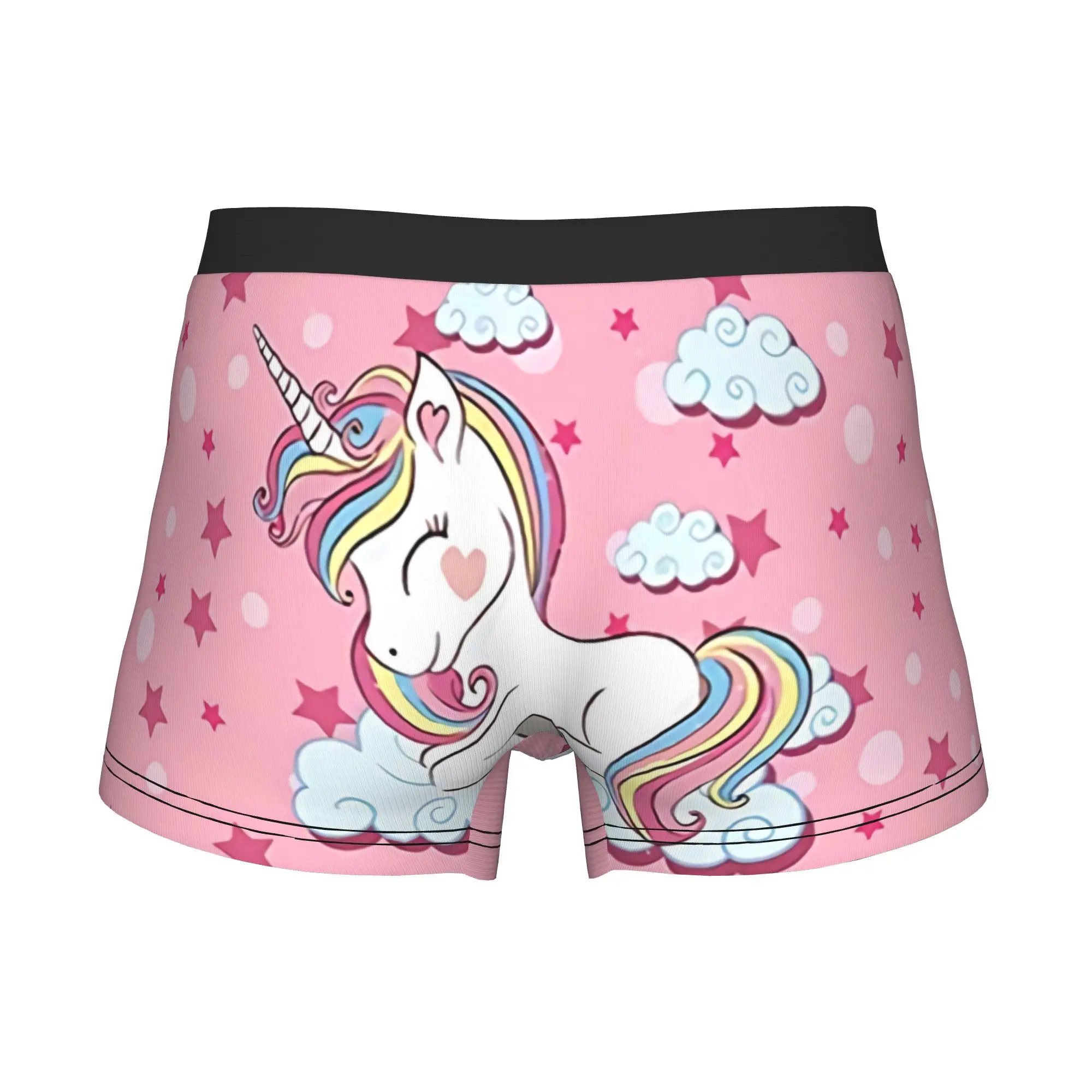 Funny Cartoon Unicorn Pink Stars Boxers Shorts Panties Men's Underpants Stretch Animal Briefs Underwear