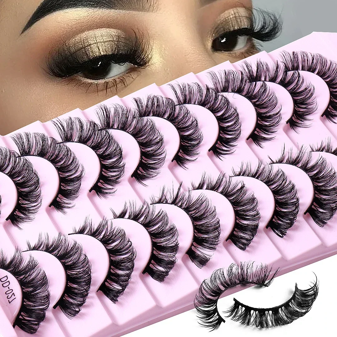 10Pairs Lashes DD Curl 8-23mm Russian Lashes 3D Mink Eyelashes Reusable Fluffy Russian Strip Lashes eyelash extension