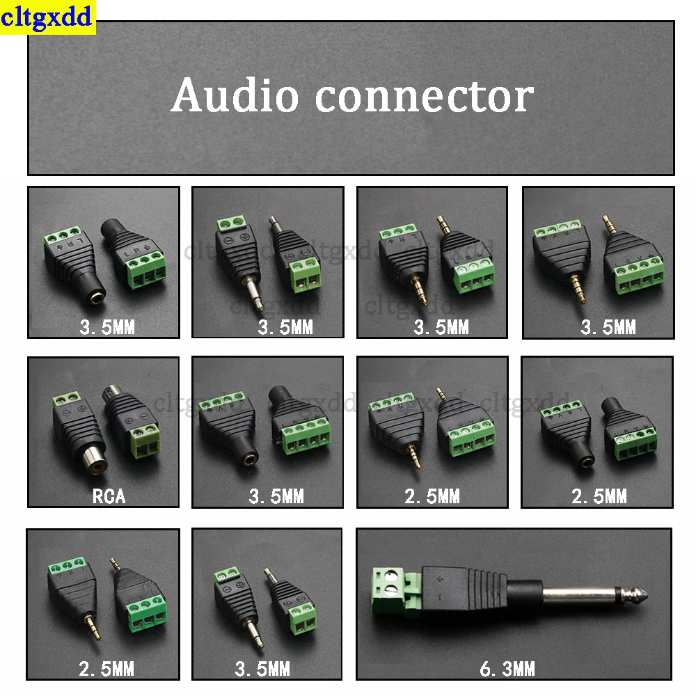 Cltgxdd 1piece 2.5/3.5mm/6.3mm RCA 3 4-pole stereo TRRS audio and video male plug 3/4-pin screw terminal connector adapter