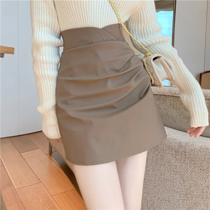 HELIAR Women Solid A-line Office Skirts Irregular Casual Skinny PU Skirts High Waist Party Bodycon Skirts Spring Summer